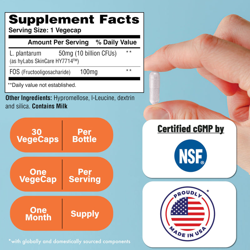 Health Thru Nutrition Skineu - Skin Probiotic + Prebiotic | Supports Skin Hydration & Elasticity | Clinically Studied Ingredients |3rd Party Tested, Non-GMO & Gluten-Free | 30 VegeCapsules