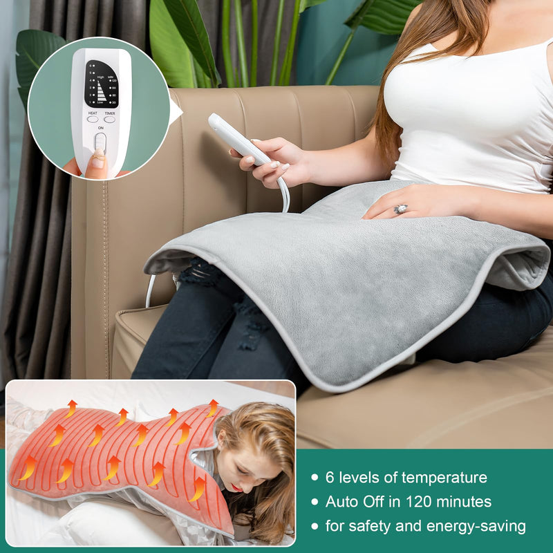 [Australia] - Nalezuns Electric Heating Pad for Back Shoulder, 60 x 100 cm Heat Wrap with Quick Heating, 6 Temperature Levels with 4 Timers Heating Pad Back Auto-OFF Timer, Flannel Material, Washable 100 x 60 cm 