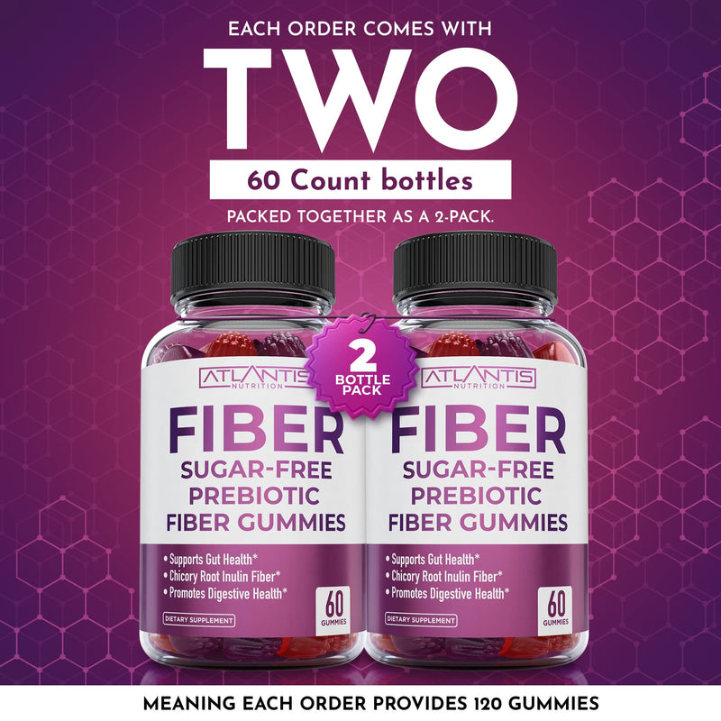 [Australia] - Sugar Free Prebiotic Fiber Gummies For Adults - Fiber Supplement Formulated With 5G Fiber & 5.4G Prebiotic Digestive Blend. Supports Gut Health & Promotes Healthy Digestion - 2-Pack (120 Gummies) 60 Count (Pack of 2) 