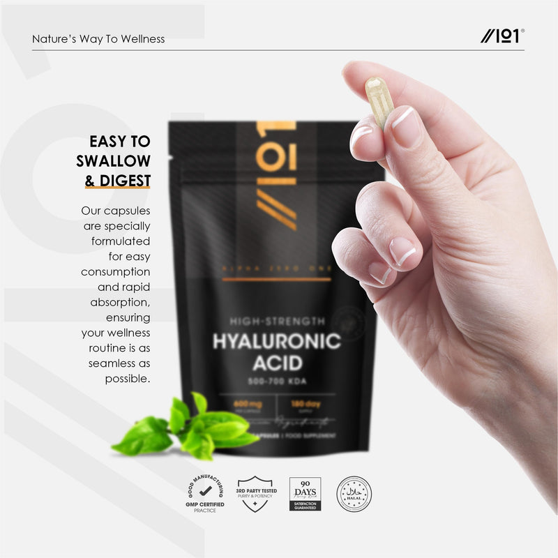 Hyaluronic Acid Supplement 600mg (500-700 KDA) - 180 Vegan Triple Strength Hyaluronic Acid Capsules - 6 Month Supply - Natural Skin, Hair & Joint Supplement for Women & Men - Superior Absorption 1 count (Pack of 180)