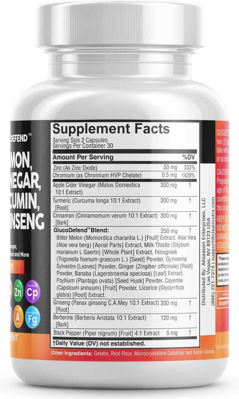 [Australia] - Clean Nutraceuticals Ceylon Cinnamon 3000mg Turmeric 3000mg Apple Cider Vinegar 3000mg Ginseng 2000mg Berberine 1200mg Plus Bitter Melon Gymnema Milk Thistle Fenugreek 