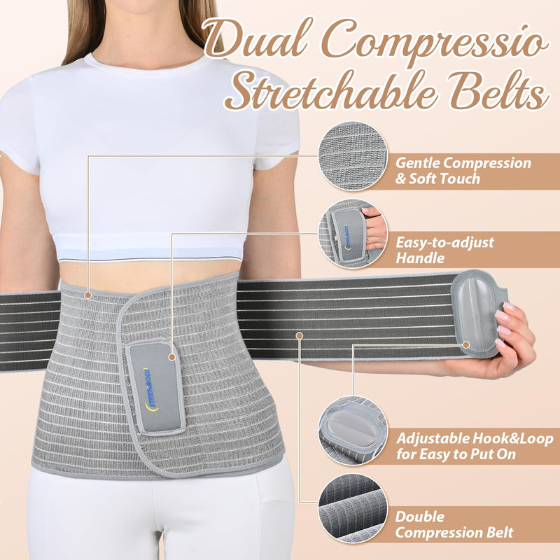 Abdominal Binder Post Surgery Postpartum Belly Band, C-section Belly Binder, Girdle for Postnatal, Adjustable Belly Wrap, Back Pain Relief (Polyester Made with Charcoal Fiber) Grey S/M