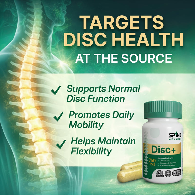 Disc+ Spinal Health Supplement - Glucosamine, Chondroitin, Collagen, Vitamins & Trace Minerals – Supports Healthy Spinal Discs and Back - 60 Capsules - 100% Natural Ingredients Disc Plus