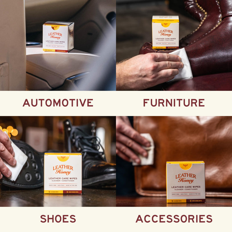[Australia] - Leather Honey Leather Care Wipe Kit: Clean & Restore On-The-Go. Use for Leather Couches, Car Seats, Purses, Shoes & Bags. Safe for Any Color. Non-Toxic & Ready-to-Use. 5 Cleaner & 5 Conditioner Wipes Combo 