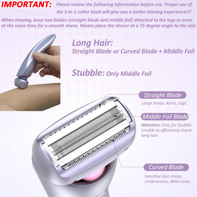 [Australia] - Electric Shaver for Women Legs - Electric Razors for Women Pubic Hair Underarm Arm Bikini Private Area, Portable Painless Lady Body Hair Trimmer Waterproof Wet or Dry, USB Rechargeable (Purple) Purple 