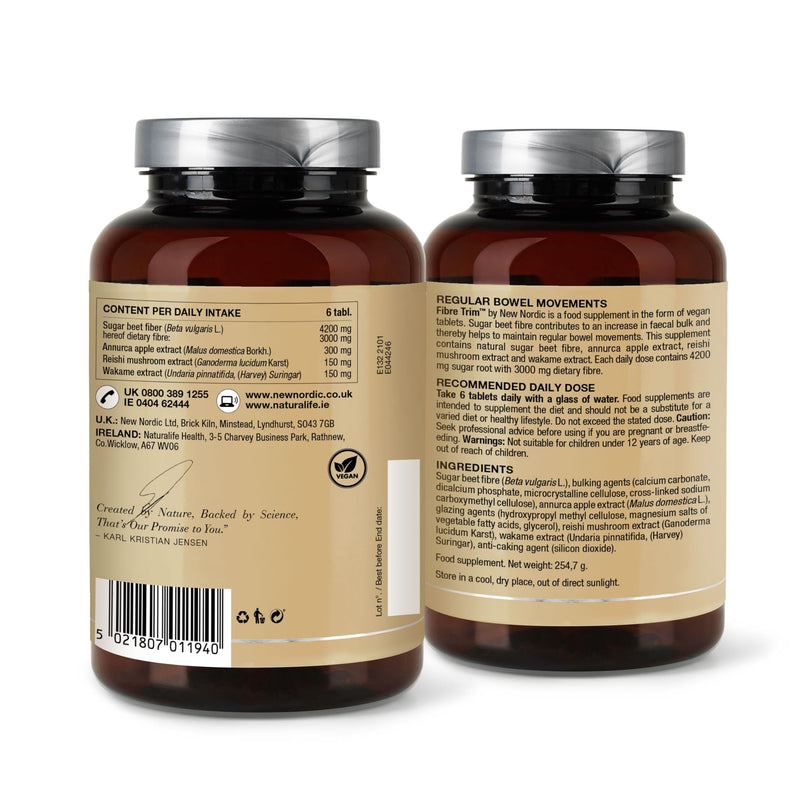 New Nordic Fibre Trim Tablets, Digestive & Gut Support, Sugar Beet, Apple Extract, Vegan, 180 Tablets