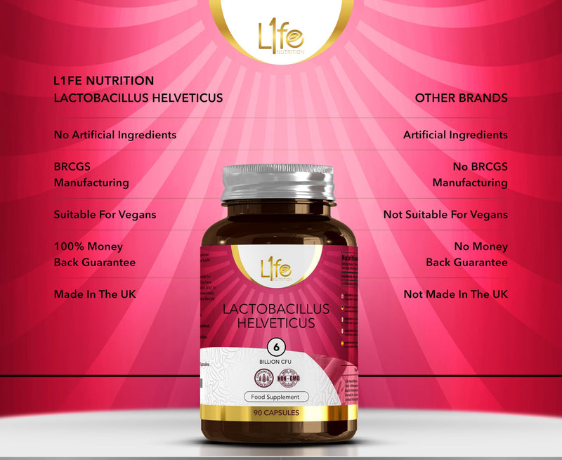 LN Lactobacillus Helveticus | High Strength 90 Probiotics Supplements - 6 Billion CFU per Capsule | L-Helveticus Capsules | Non-GMO, Gluten & Allergen Free | Made in the UK