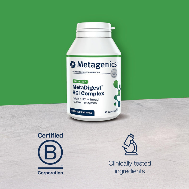Metagenics MetaDigest HCI Complex - HCI + Broad Spectrum Digestive Enzymes - Supports Digestion - 90 Capsules