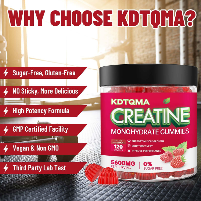 [Australia] - Creatine Monohydrate Gummies for Men & Women 120 CT - 5600mg of Creatine Monohydrate per Serving, Chewable Creatine Monohydrate for Muscle Support & Energy Boost, Sugar Free, Vegan (Raspberry Flavor) Raspberry 120 Count (Pack of 1) 