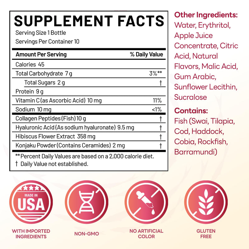 Vitamin World Liquid Collagen 10,000 mg, 2.03 fl oz x 10 Bottles | Marine Collagen Beauty Shot with Ceramides & Hibiscus Extract, Skin Hydration & Elasticity Support, Collagen Drink for Women