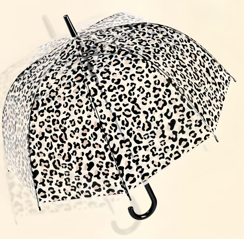 2Pack Clear Windproof Bubble Stick Umbrella, Auto Open Rainproof Transparent Umbrella for Adult Boys and Girls, Lightweight Wind and Rain Protection, Dome Canopy leopard-print 2pcs