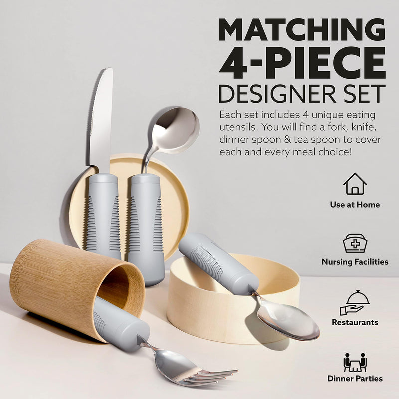 iMedic Weighted Bendable Cutlery for Disabled Hands (The Knife Does Not Bend) - Disabled Cutlery for Adults Suffering from Parkinson's and Tremors - 1 Set Grey