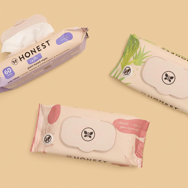 [Australia] - The Honest Company Calm + Cleanse Naturally Scented Wipes | Cleansing Multi-Tasking Wipes | 99% Water, Plant-Based, Hypoallergenic | Lavender, 60 Count 