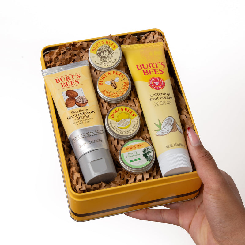 Burt's Bees Classics Gift Set, 6 Products in Giftable Tin | Cuticle Cream, Hand Salve, Lip Balm, Res-Q Ointment, Hand Repair and Foot Cream, Skin Care Essentials Classics Set 6 Piece Set