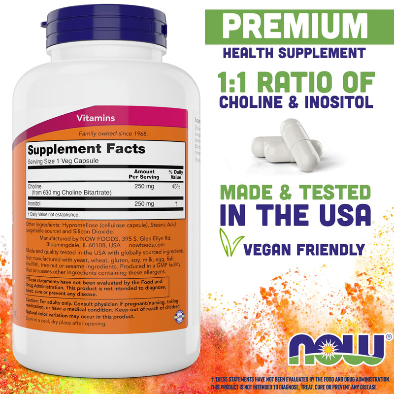 [Australia] - NOW Choline & Inositol, 180 Veg Capsules 180 Count (Pack of 1) 