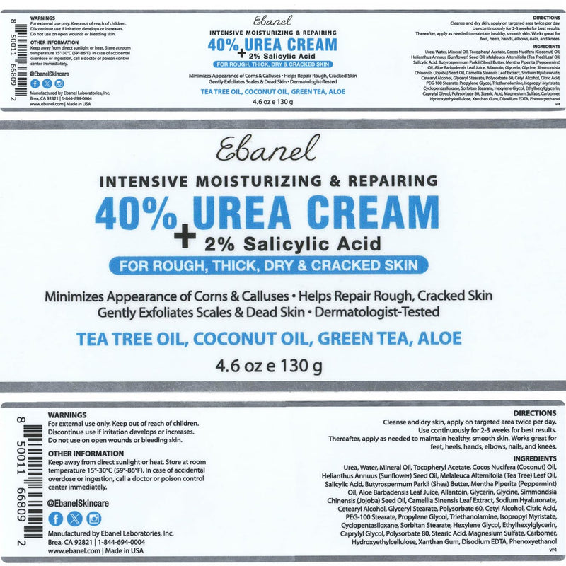 Ebanel Bundle of 40% Urea Cream 4.6 Oz, and Fungus Treatment 1 Oz
