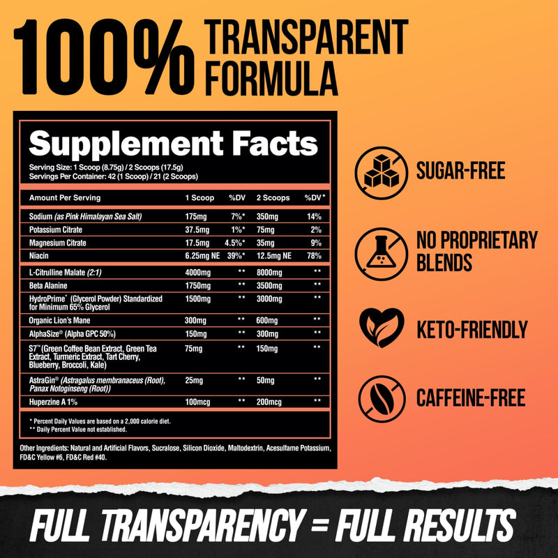 [Australia] - ALPHA LION Superhuman Pump Pre Workout Powder, Nootropic Caffeine & Stim Free Preworkout Supplement, Nitric Oxide Booster, Muscle Gainer, Energy & Focus (42 Servings, Peach Pumps Flavor) Peach Pumps - Peach Rings 