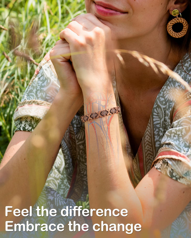 [Australia] - Feraco Pure Copper Bracelets for Women, 5X Ultra Strength Magnetic Bracelet with 5000 Gauss Neodymium Magnets & Upgraded Butterfly Clasp, Adjustable Jewelry Gift Copper Clover 