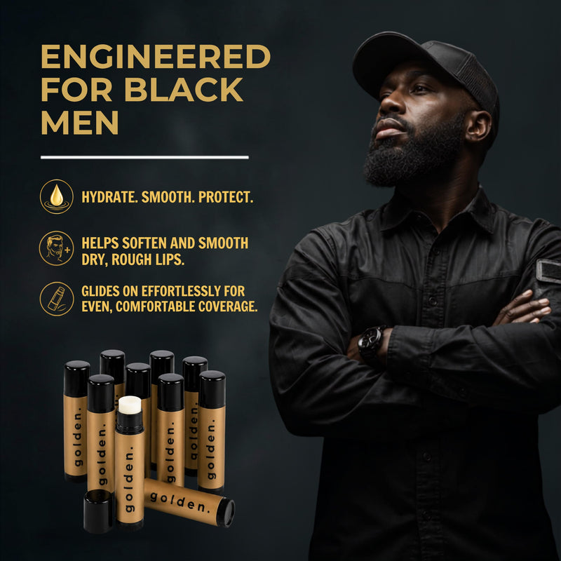 Golden Grooming Co. Lip Balm Set for Men - Soothing & Moisturizing Lip Balms for Dry, Cracked, Chapped Lips - Infused with Aloe Vera & Vitamin E - Vanilla Scent - Pack of 10