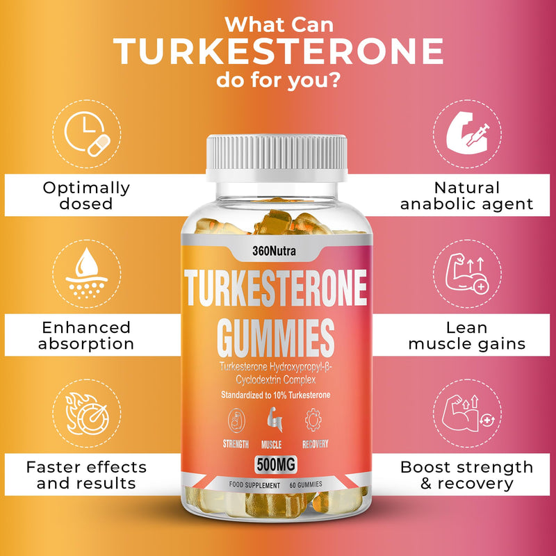 Turkesterone Supplement| Ajuga Turkestanica Extract High Strength Muscle Support Gummies| Muscle Recovery and Muscle Growth Supplements| Vegan High Strength Gummies, Free from Soy, Additives