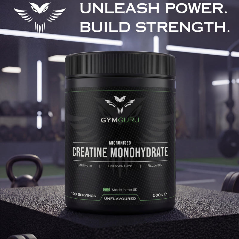 Gym Guru® Micronized Creatine Monohydrate Powder 500g - UK Made | Unflavoured Pure Creatine Monohydrate Powder, Easy Dissolve, Vegan Creatine 5g for Gym, Men & Women, 100 or 50 Servings