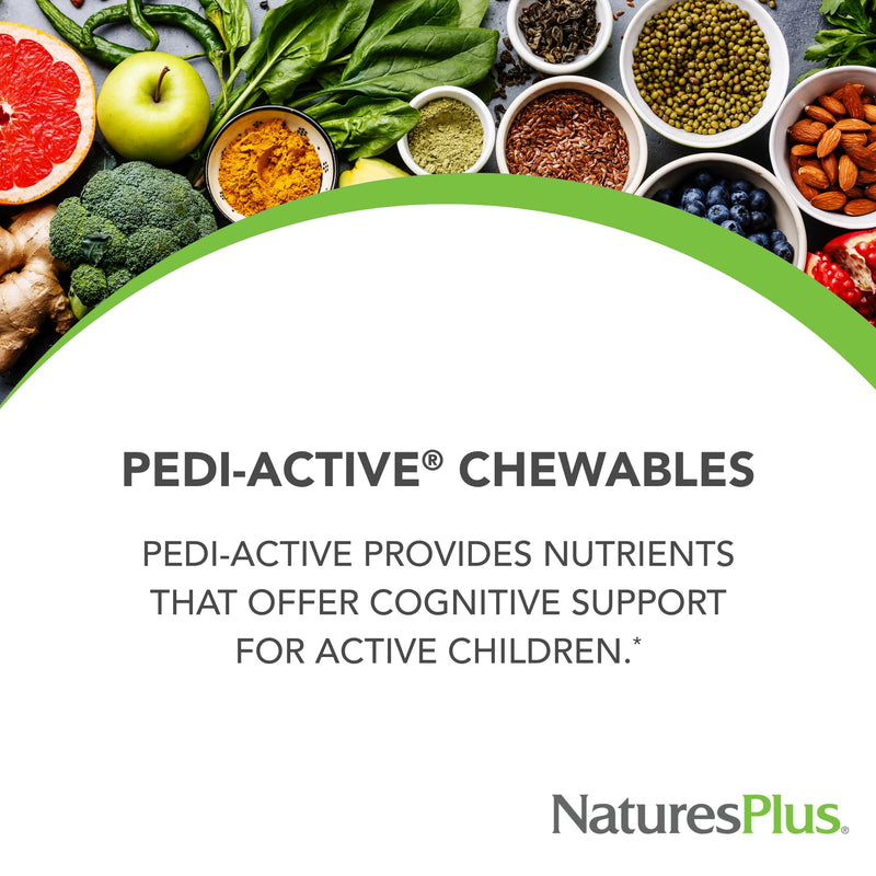 NaturesPlus Pedi-Active - 120 Chewable Tablets - Mixed Berry Flavor - Children's Supplement with DMAE - Promotes Brain Health & Focus - Vegetarian, Gluten-Free - 60 Servings 120 Vegetarian Tablets