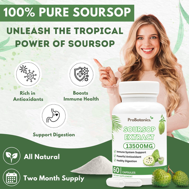 Soursop Capsules | Full Spectrum 13500mg 30:1 Extract Per Serving | Potent Antioxidant & Immune Support - 60 Capsules