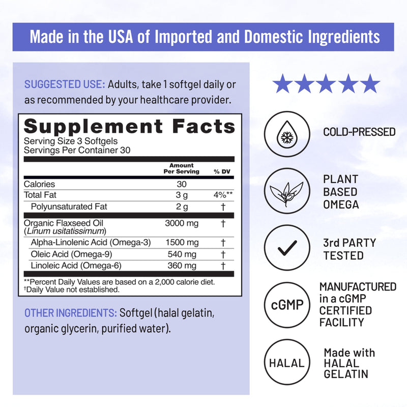[Australia] - NatureWise Flaxseed Oil 3000 mg, Fish Free Omega 3 with 1500 mg ALA, Dietary Supplement for Immune Health Support - Organic, Cold Pressed, Non-GMO - 90 Softgels[30-Day Supply] 90 Count (Pack of 1) 