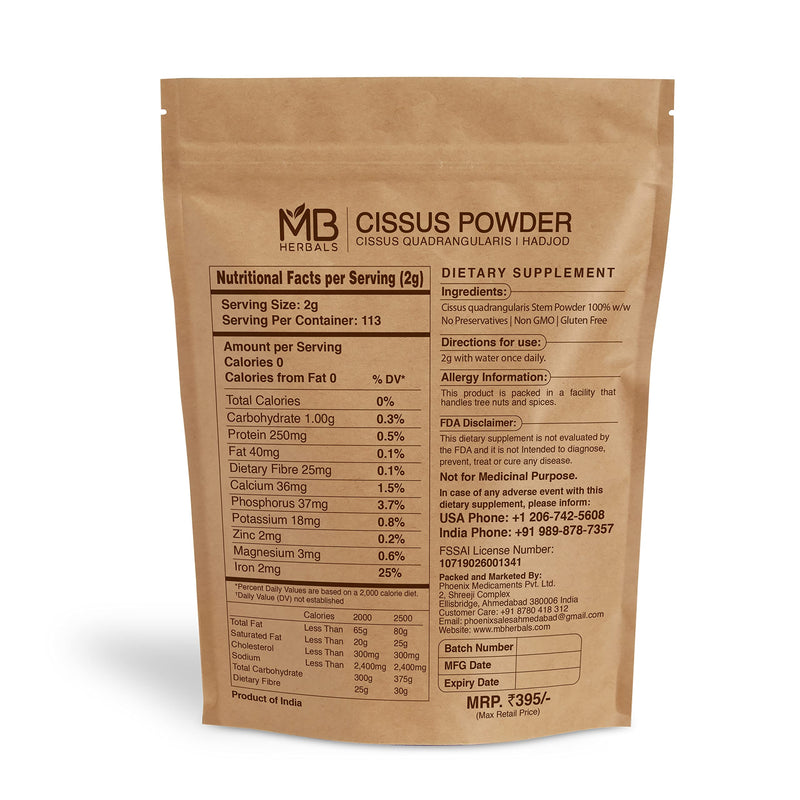 [Australia] - MB Herbals Cissus (Hadjod) Powder 227g | 8 oz| Half Pound | Cissus quadrangularis St. Powder 