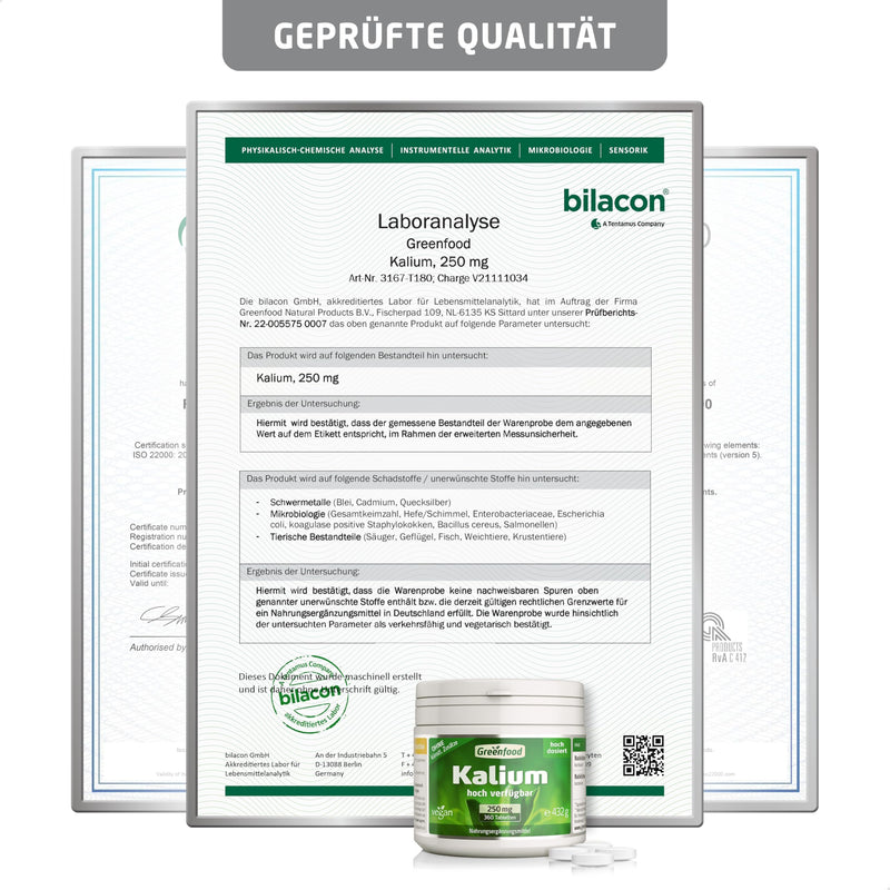 [Australia] - Greenfood Potassium, 250 mg, 360 tablets - nervous system, muscle function and blood pressure. WITHOUT artificial additives. Without genetic engineering. Vegan. 360 pieces (pack of 1) 
