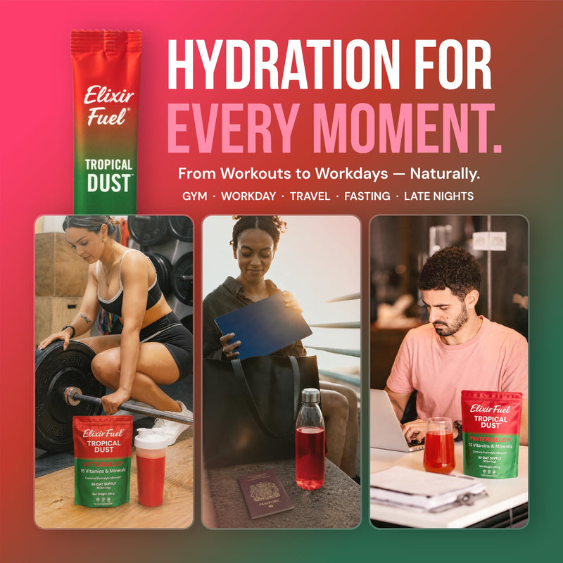 Tropical Dust™ Watermelon Electrolyte Powder | 15 Vitamins & Minerals | Full B-Complex | Magnesium Glycinate | 30 Sachets | 8g | Zero Sugar | Vegan | Daily Supplement