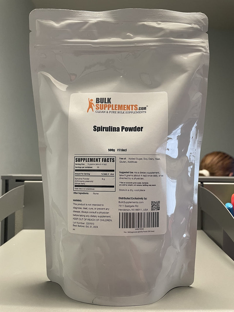 [Australia] - BulkSupplements.com Organic Spirulina Powder - Superfood, Green Spirulina Powder, Herbal Supplement - Vegan-Friendly, 3g per Serving, 500g (1.1 lbs) (Pack of 1) 500 Gram (17.6 Ounce) Powder 