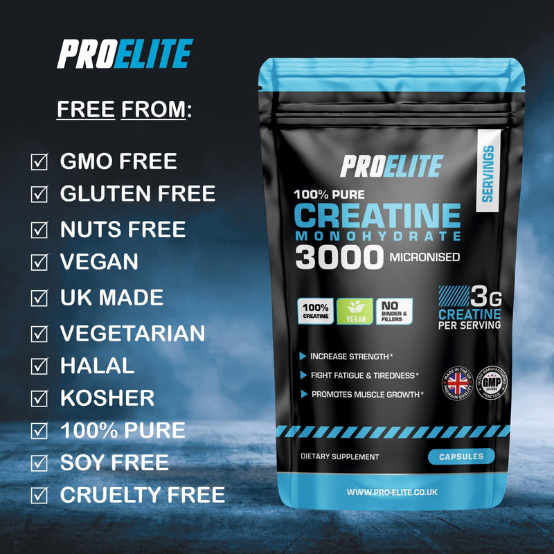 Creatine Capsules x 360 Vegan 3000mg of Unflavoured Creatine Monohydrate per Serving, NO FILLERS & Binders Micronised Pure Creatine Tablets Alternative by PROELITE 360 count (Pack of 1)
