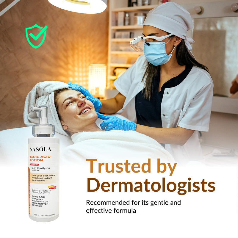 Nasola Kojic Acid Lotion Natural Skin Clarifying for Face & Body with Vitamin C, Niacinamide, Shea Butter, Licorice & Green Tea for Complexion Revitalization, Body Lotion Women & Men 13.5 Fl Oz (Pack of 1)