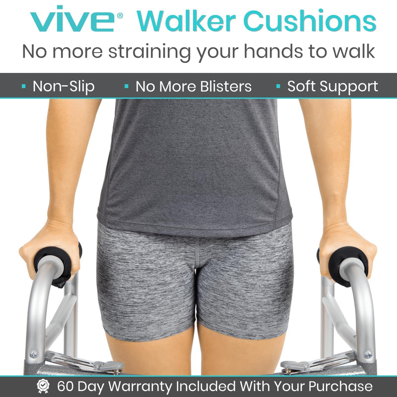 [Australia] - Vive Walker Handle Cushions - Padded Hand Covers - Soft Cushion Padding Medical for Folding Rolling Wheelchair, Rollator Handle, Senior, Elderly Grippers - Crutch Handle Pad Grips - Mobility Aid Black 