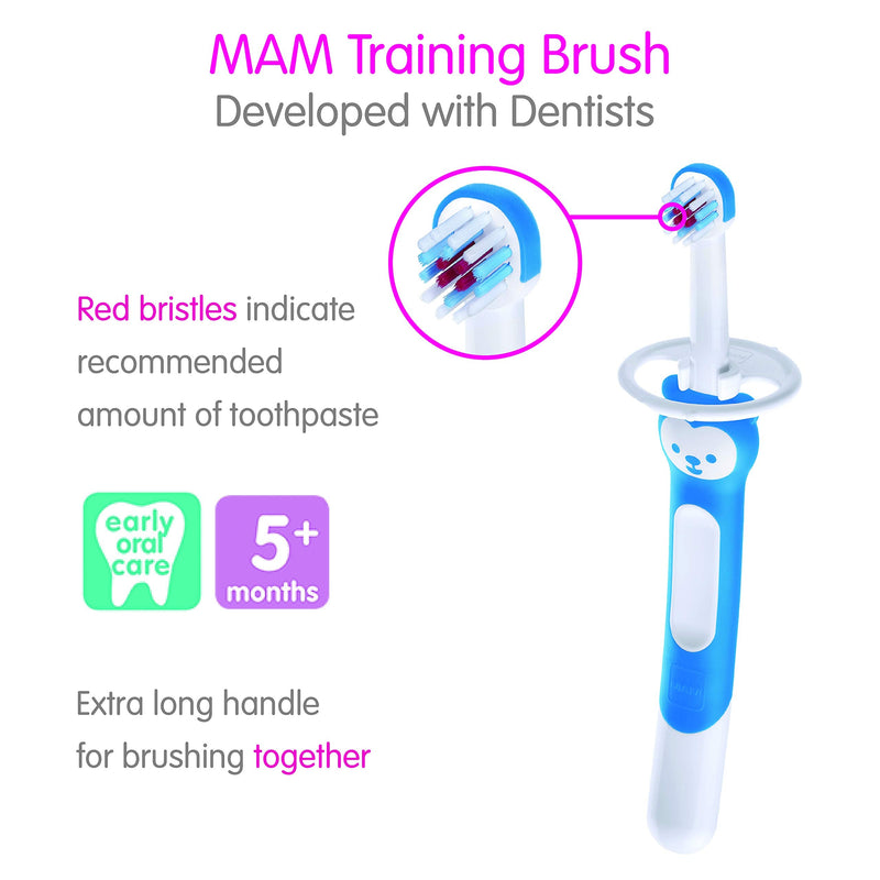 [Australia] - MAM Training Toothbrush for Babies (1 Baby's Brush with Safety Shield), Baby Toothbrush with Brushy The Bear Character, Interactive App, for Girls 5+ Months, Pink (Pack of 2) 1 Count (Pack of 2) 