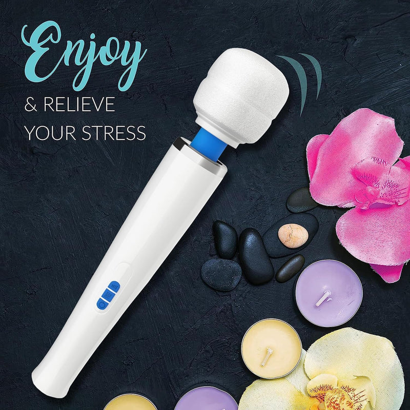 Therapeutic Cordless Massager - Powerful Massage Tool Handheld 8 Speeds 20 Patterns - Rechargeable Hand Massagers for Sore Muscles - Hand Held Massage Tool for Neck & Back White/Blue