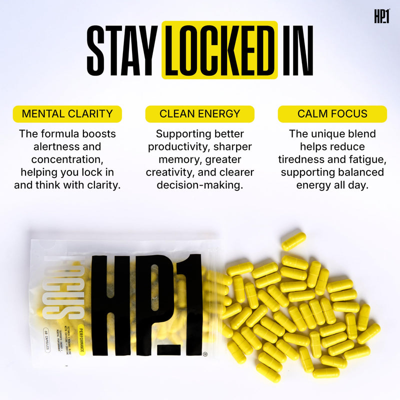 HP-1 Focus Supplement 30-Day Supply (60 Capsules) | Vegan Nootropics Brain Supplements Containing Creatine, Caffeine, L Theanine | Supports Mental Clarity & Focus Without Crashing