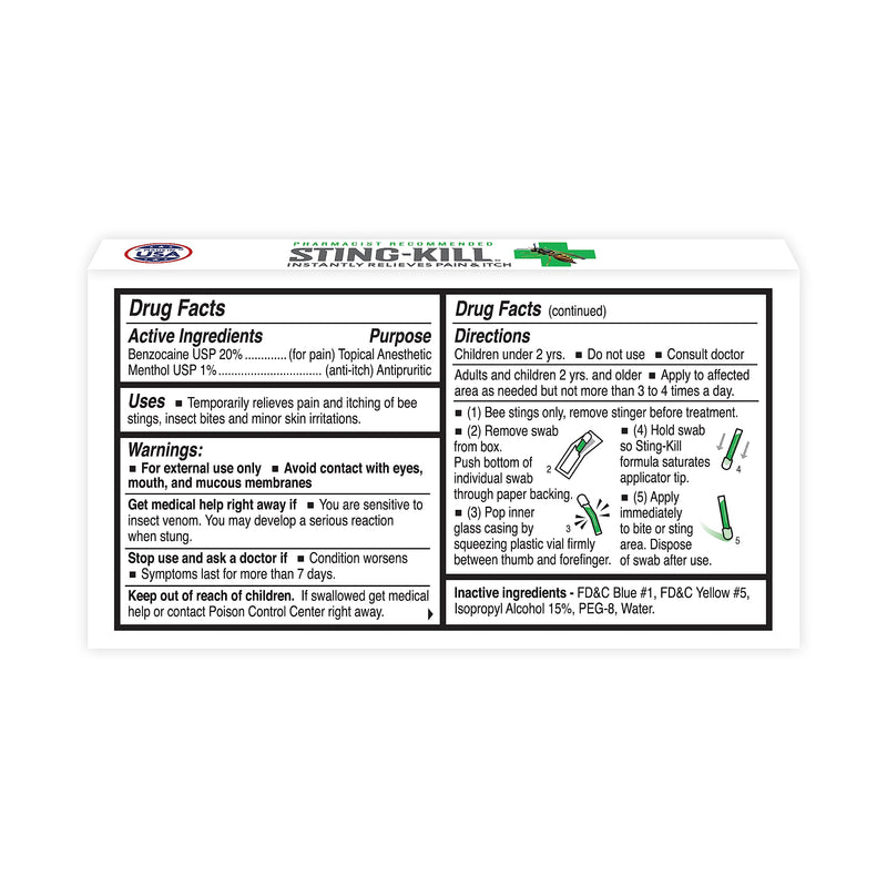 [Australia] - Sting-kill First Aid Anesthetic Swabs, Instant Pain + Itch Relief from Bee Stings and Bug Bites, 10-Count 