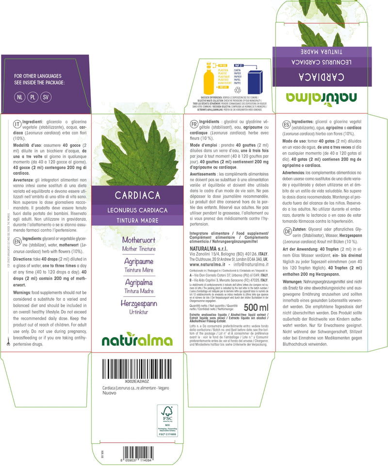 Motherwort (Leonurus cardiaca) herb with Flowers Alcohol-Free Mother Tincture Naturalma - Liquid Extract Drops 500 ml - Food Supplement - Vegan 500 ml (Pack of 1)