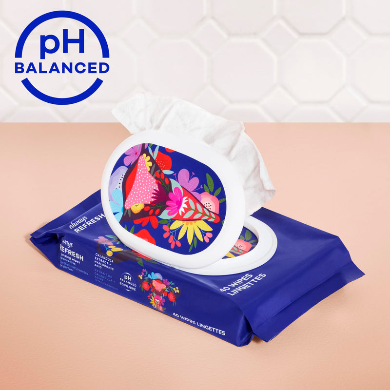 [Australia] - Always Refresh Cleansing Intimate Wipes For Women, Ph Balanced For Skin, Fragrance-Free, Gynecologist Tested, 40 Count X 2 Packs (80 Count Total) 40 Count (Pack of 1) 