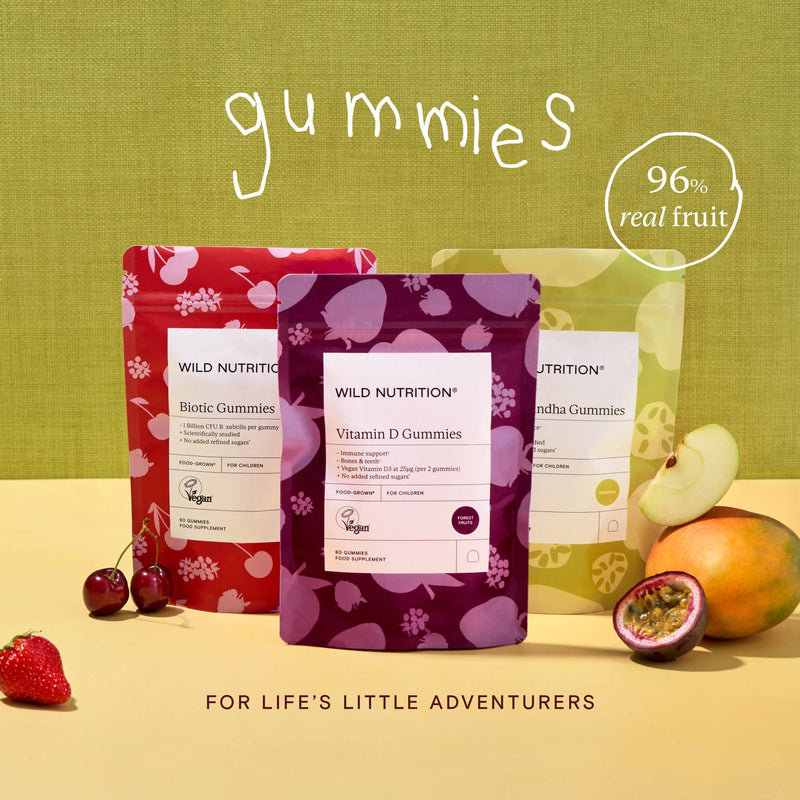 Wild Nutrition Food-Grown KSM-66 Ashwagandha Gummies for Children | Vegan | No Added Refined Sugars | Mental and Physical Wellbeing | Emotional Balance