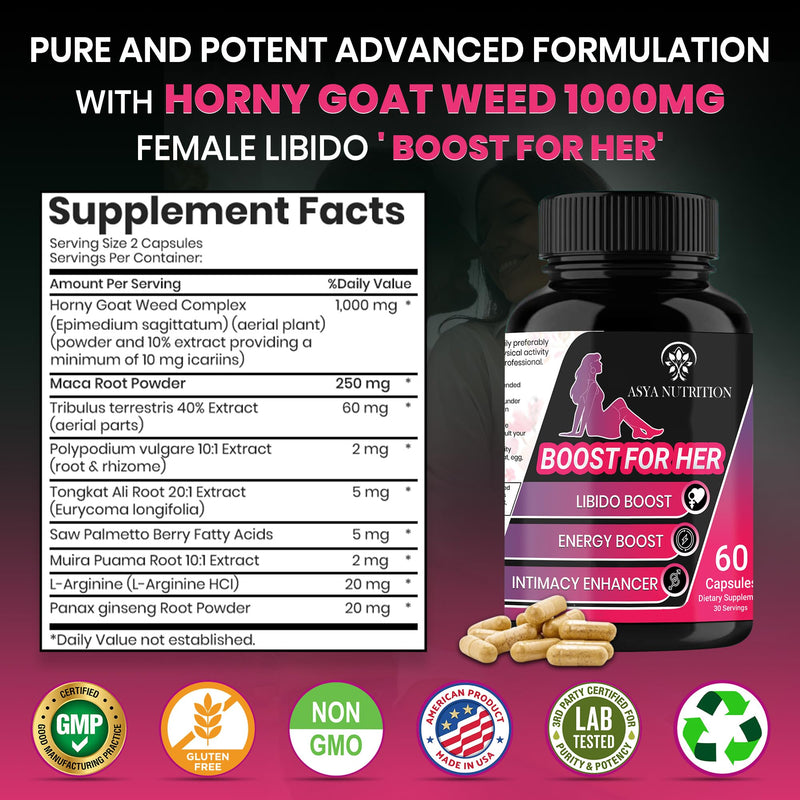 [Australia] - Female Libido Booster for Women | Female Enhancement | Horny Goat Weed 1000mg | Boost for Her | Natural Lubrication | Maca Tongkat ali | Natural & Safe 3rd Party Tested 