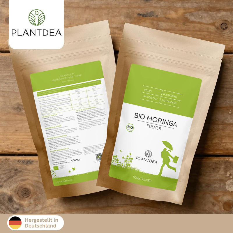 PlantDEA I Organic Moringa Powder (500 g) I 100% Organic Moringa Powder I Rich in Vitamins, Minerals & Antioxidants I Ideal as a Plant Protein Source
