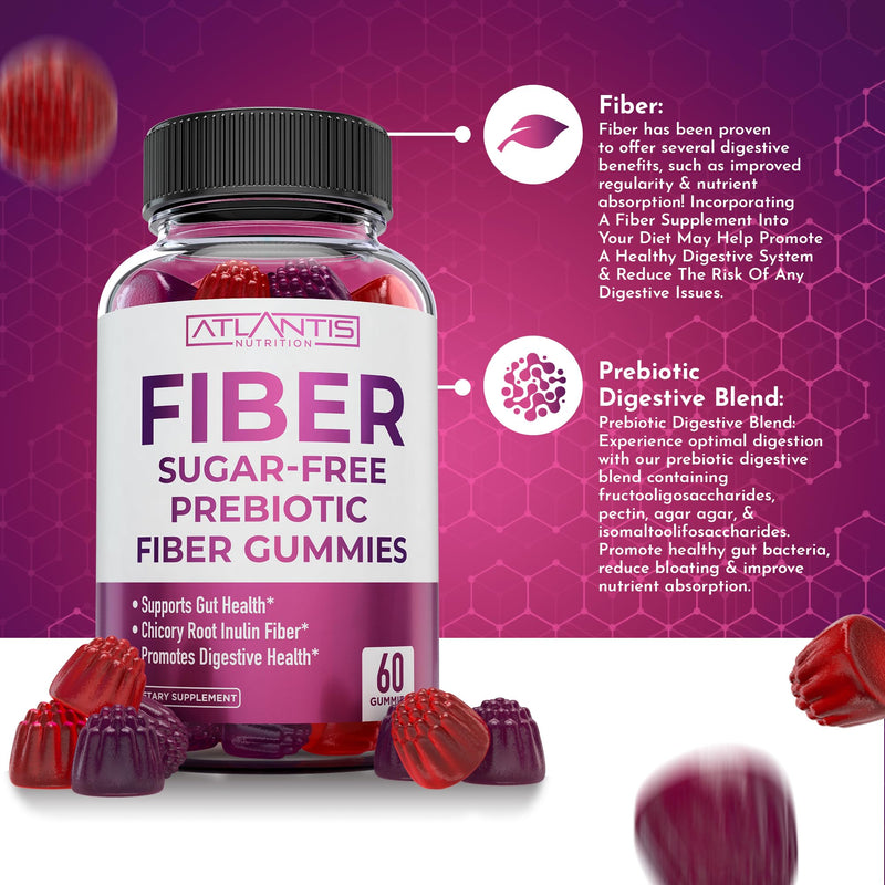 [Australia] - Sugar Free Prebiotic Fiber Gummies For Adults - Fiber Supplement Formulated With 5G Fiber & 5.4G Prebiotic Digestive Blend. Supports Gut Health & Promotes Healthy Digestion - 2-Pack (120 Gummies) 60 Count (Pack of 2) 