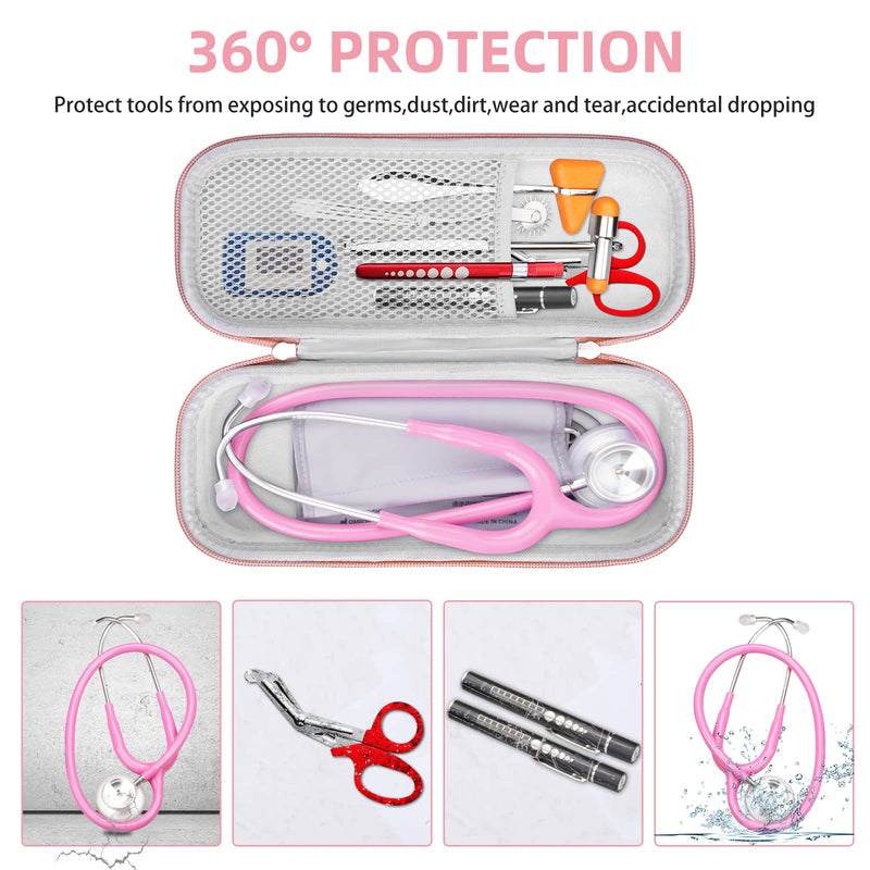 [Australia] - Stethoscope Case for 3M Littmann Classic III, Lightweight II S.E, Cardiology IV Diagnostic, MDF Acoustica Deluxe Stethoscopes, Extra Room for LED Penlight Scissors and Nurse Accessories, Pink 