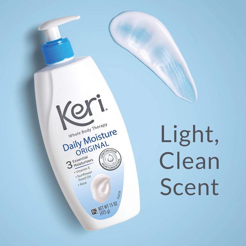 Keri Original Daily Moisture 15 Ounce | Deeply Hydrates Skin, Continuous Moisturization, With Vitamin E, Aloe & Sunflower Seed Oil, Lightly Scented, Daily-Use 15 Ounce (Pack of 1)