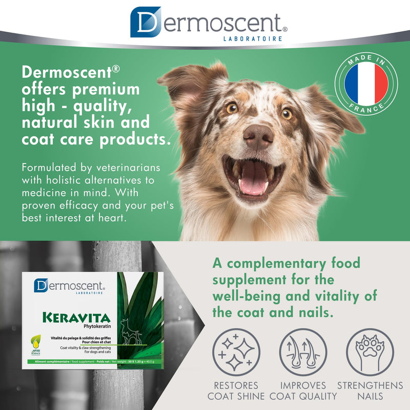 Dermoscent Keravita® Dog & Cat Skin and Coat Food Supplement - Natural Vitamin Pills for Hair Loss or Brittle Claws - 30 Tablets - PawsPlanet Australia
