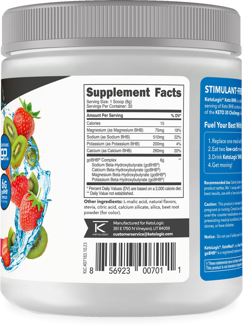 [Australia] - Ketologic Keto BHB (Strawberry Kiwi Flavor) 30 Servings - Exogenous Ketone Supplement with goBHB, Beta-Hydroxybutyrate Salts Strawberry Kiwi 