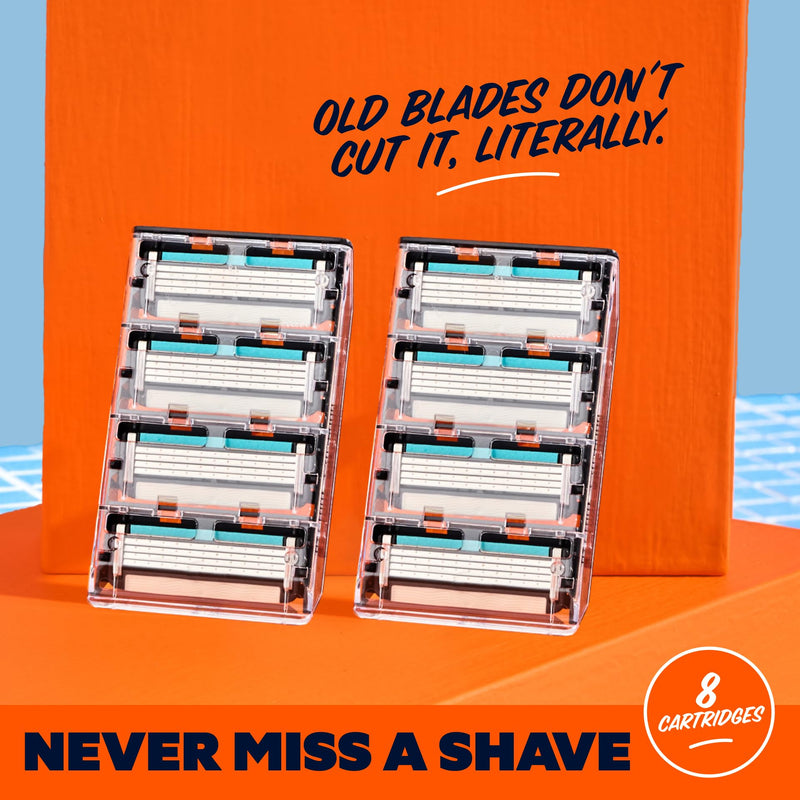 [Australia] - Dollar Shave Club | 4 Blade Razor Refills (8 Pack) | Swift Rinse Blades for Longer and Thicker Hair 8 Count (Pack of 1) 